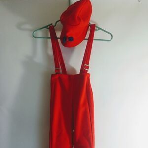 Vintage girls snow pants red outfit With Hat